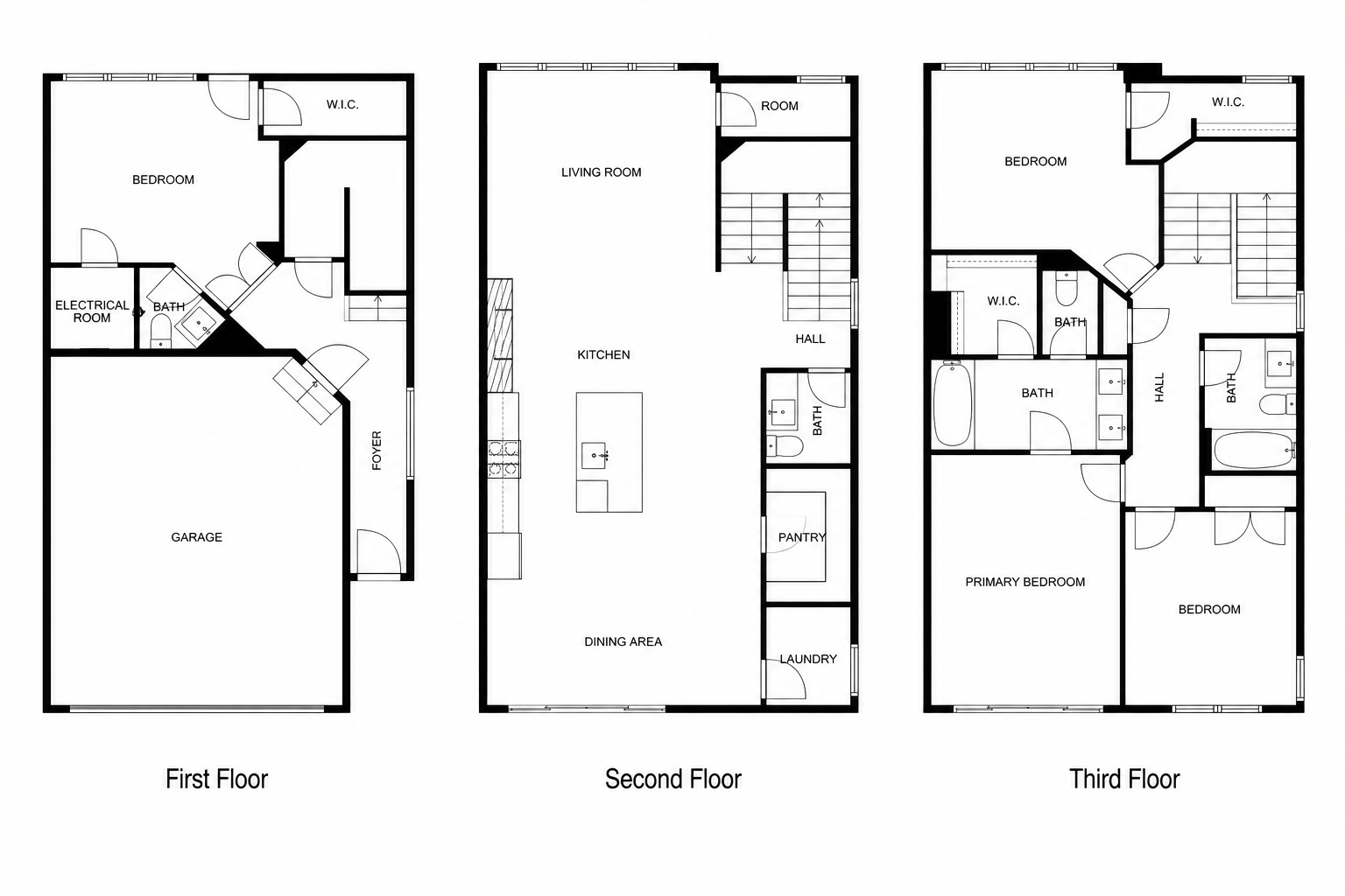 The Albatross floorplan — three-level layout including foyer, 2-car garage, kitchen, living and dining, primary suite, and additional bedrooms
