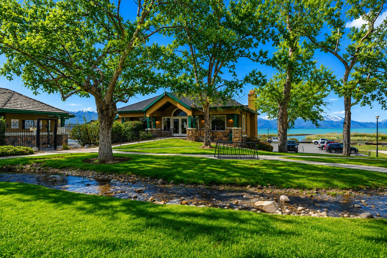 Clubhouse exterior at the lake